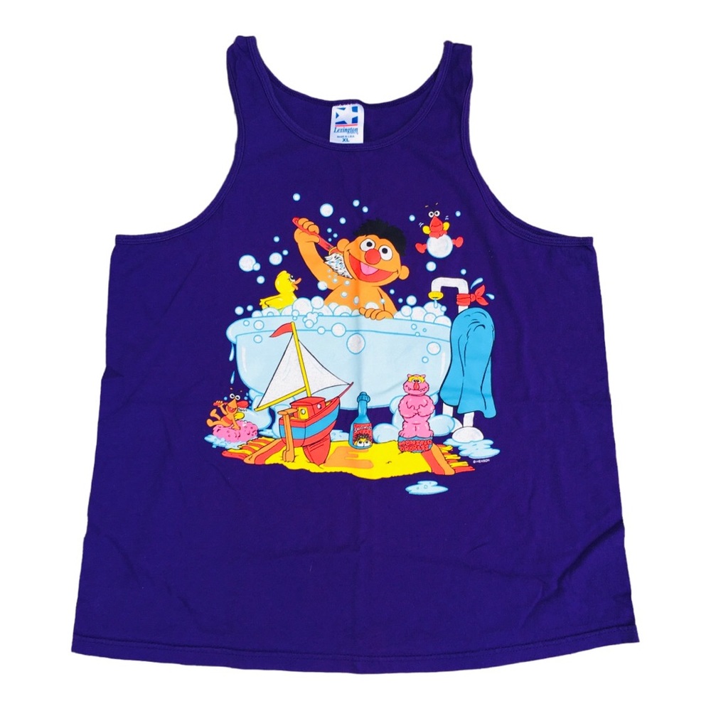 Vintage Henson Sesame Street Ernie Purple Graphic Tank Top USA XL